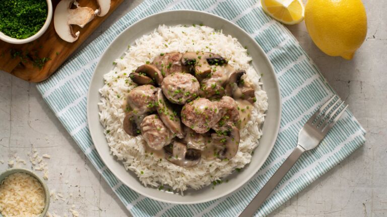 Cream of Mushroom Meatball and Rice Stew