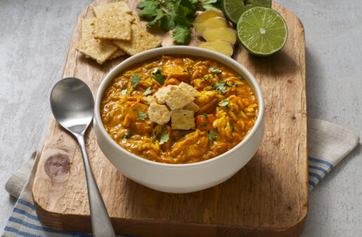 fish-chowder-with-cod-coconut-milk-jasmine-rice-and-sweet-potatoes-topped-with-oyster-crackers