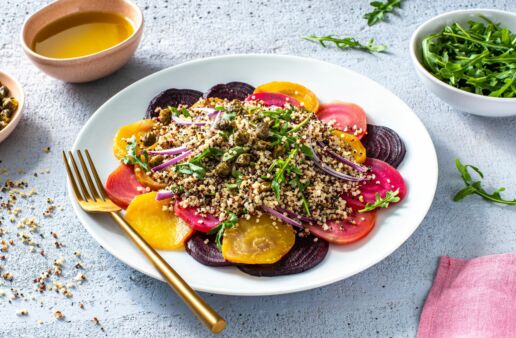 vegetarian-carpaccio-with-beets-arugula-and-quinoa
