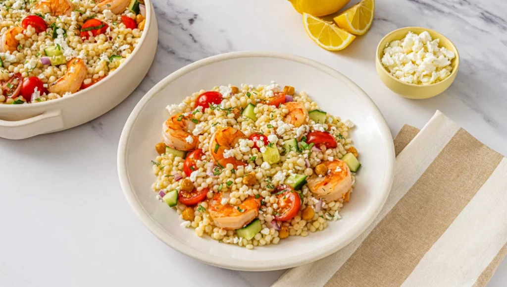 summer shrimp pearl couscous salad